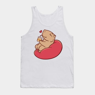 Cute capybara chilling and drinking coffee Tank Top